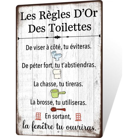 Plaque Métal WC Les Règles D’Or – Enseigne Murale Humoristique pour Toilettes, Texte Amusant en Français, Déco Vintage pour Maison ou Restaurant (1/5)