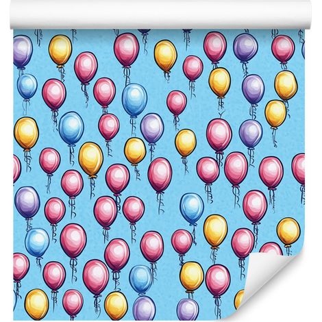 Papier peint Ballons d'anniversaire bleu azur et bleu pour salon et chambre 50x1000 cm (1/5)