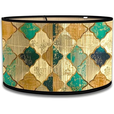 Paralume vintage a tamburo in bambù con attacco E27, grande paralume a candela da 30 cm per lampada da terra, colore verde. (1/5)