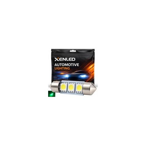 1 x AMPOULE C5W C7W - 3 LEDS VERT anti-erreur - Navette 37mm 12V (1/3)