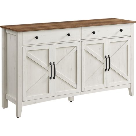 Vasagle – Buffet de rangement avec tiroir – Étagère réglable – Style campagne – Dimensions 40 x 140 x 80 cm – Blanc rustique et marron miel