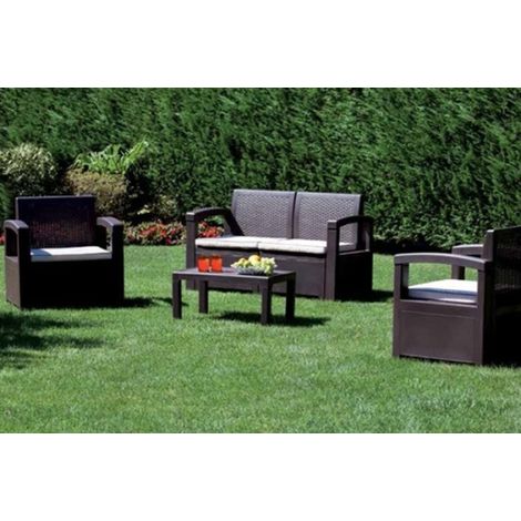 Divano con Poltrone e Tavolino/Salotto/Salottino in Polyrattan per Esterno/Arredo Giardino - Mod. Sydney antracite (1/2)