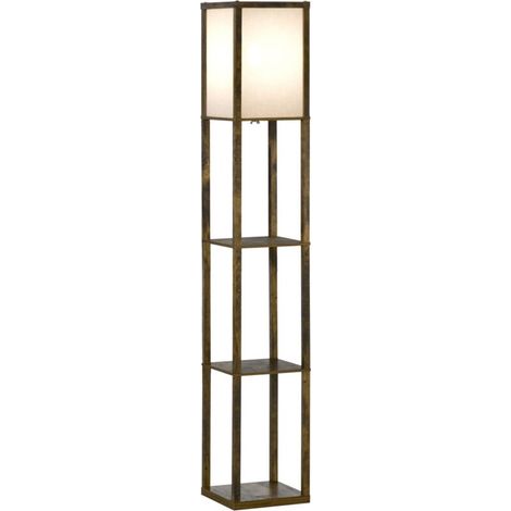 Lampadaire étagère Lampe étagère 26L x 26l x 160H cm 3 étagères 4 Niveaux MDF Blanc et Marron (1/5)