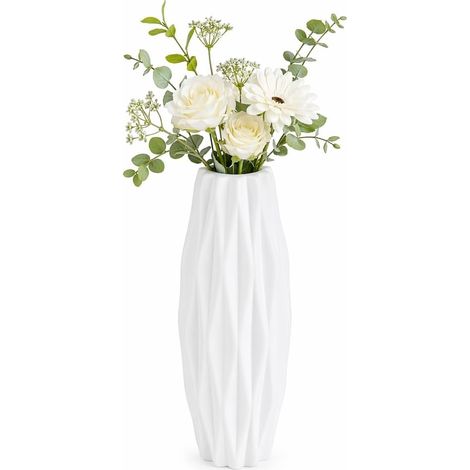 1 Pièce Vase Blanc, Décoration Maison Incassable en Plastique PE, Grand Decoratif Deco Table Salon Mariage, Géométrique Mat 21x5.5x4.5cm Nordique Ornement Minimaliste (1/5)