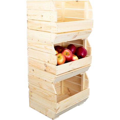 3er Set Küchenregal Olaf 40x33x30 cm in natur Gemüsekiste Obsthorde Gemüsekorb Obstschale Holzkiste Obstkiste (1/5)