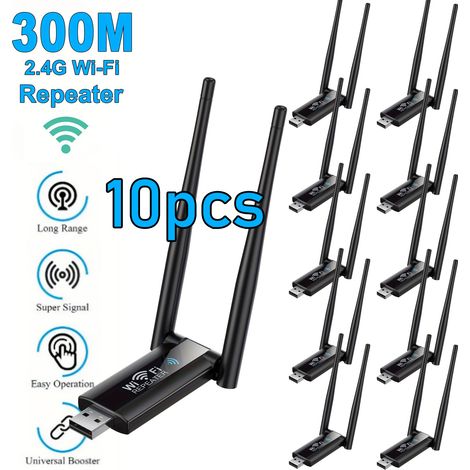 répéteurs Wi Fi USB sans fil 300 Mbps amplificateur de signal routeur longue portée extension carte réseau domestique (1/5)