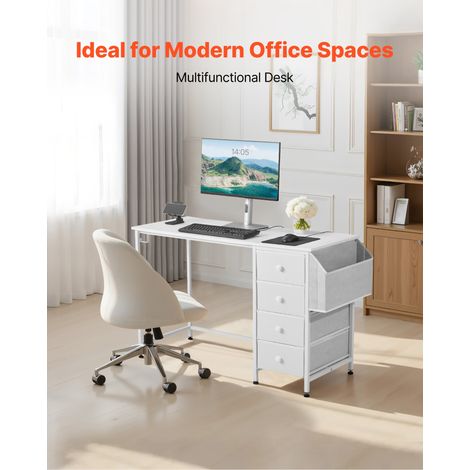 Bureau d'ordinateur, 120 x 50 x 76 cm, table de bureau informatique réversible avec 4 grands tiroirs en tissu et 2 crochets latérau… (1/5)