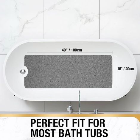 Rutschfeste Badematte 100 x 40 cm, extra lange Duschmatte für die Dusche, weiche PVC Badewannenmatte aus Luffa mit Abfluss, schnelltrocknende Dus (1/5)