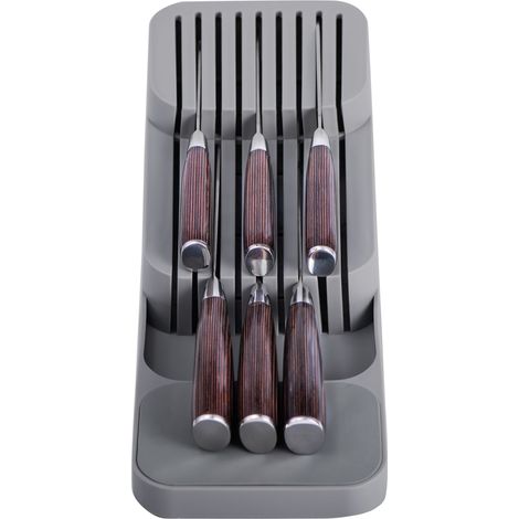 Organiseur de tiroir de cuisine, porte-couteaux à plusieurs niveaux, bloc de rangement pour couteaux, gris (1/5)