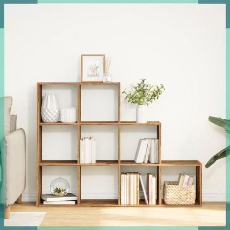 857983 étagère séparatrice de pièce à 3 niveaux vieux bois (1/5)