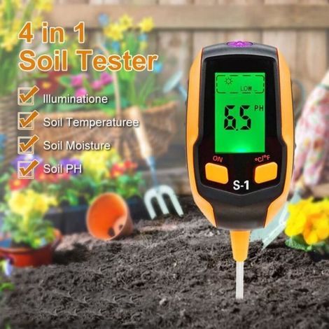 DBBEGK PH-Mètre du Sol, Testeur De PH du Sol 4 en 1 Numérique, Testeur D\\'humidité du Sol-lumière-pH-température (1/4)
