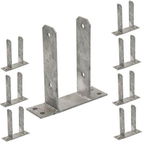 Pack 8 Base en U para Poste de madera 7 cm  Anclaje Galvanizado Suelo en U  Soporte Poste de Madera 16x20x7,1 cm