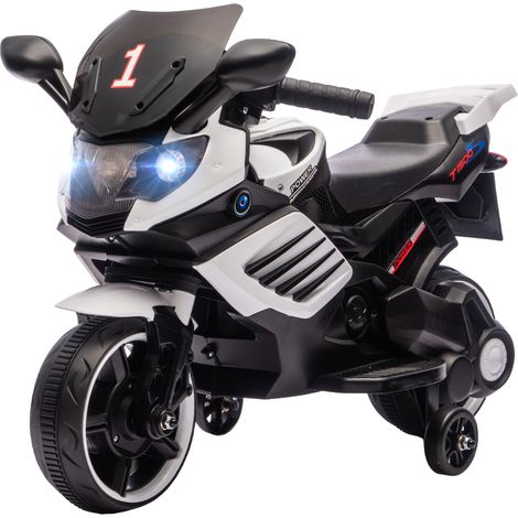 AIYAPLAY Moto per Bambini Elettrica da 6V con Rotelle, Fari e Musiche Bianco