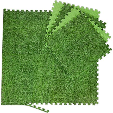 Relaxdays Floor Protection Mat with Motif, 60 x 60 cm, 8 Puzzles with Edge, EVA, 3m² Area, Kids, Pool & Fitness, Green (1/5)