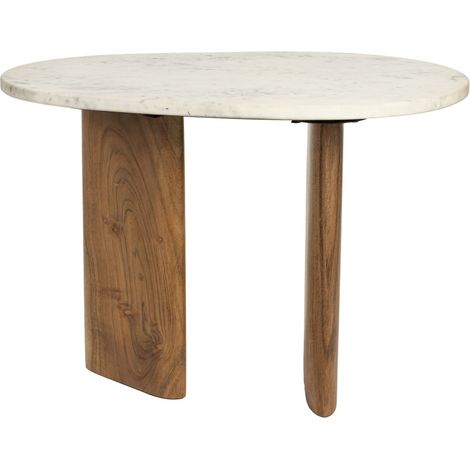 Table d'appoint organique en marbre et bois 37x56cm - Bois foncé et blanc - Tanda (1/5)