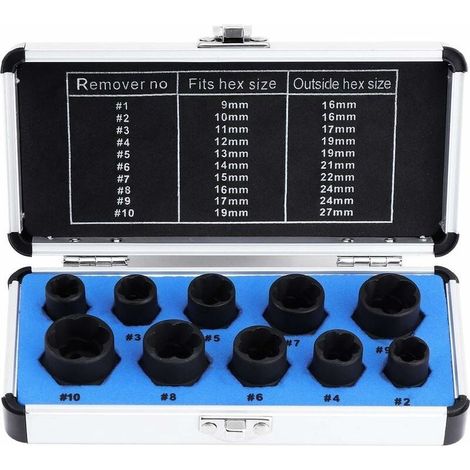 Jeux de douilles extracteur d'écrous 10 pièces – Douilles pour boulons endommagés 9-19mm – Retrait facile des écrous et boulons cassés - 10Pcs (1/5)