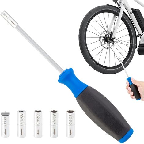 Fahrradspeichen-Nippelschlüssel, 5-in-1-Multitool mit austauschbarem Zubehör, Speichen-Nippelschlüssel, Fahrrad-Multitool mit ergonomischem Griff. (1/5)