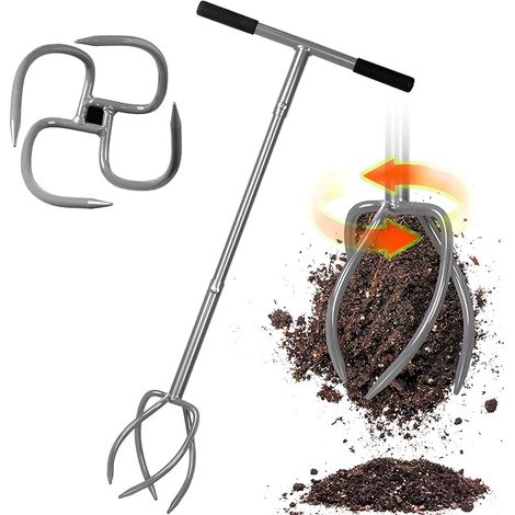 Griffe de jardin Walensee à 4 dents, cultivateur et poignée, scarificateur et désherbeur tout-en-un, hauteur réglable pour les parterres de jardin.