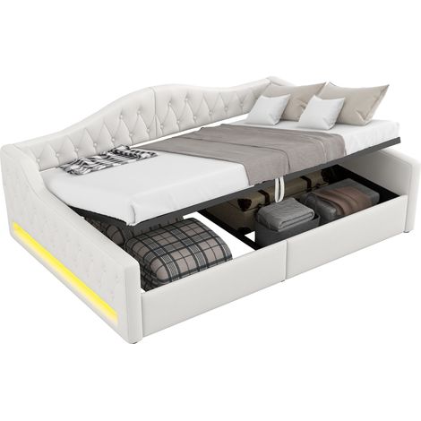 CHICFURN Letto matrimoniale 140x200 cm beige con contenitore e LED 7 colori (1/5)