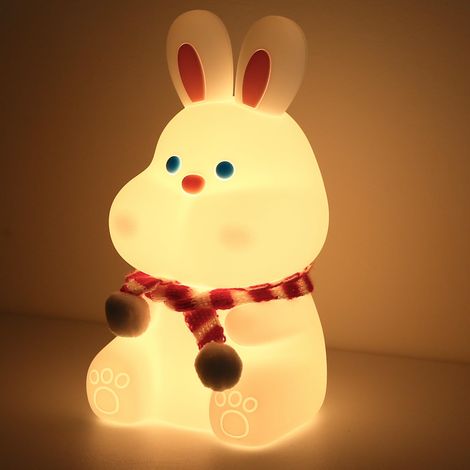 Veilleuse Mignonne LOHAS Lapin, veilleuse bébé avec capteur tactile, 1W, rechargeable USB, 2 modes (blanc chaud et dégradé de couleurs), décoration kawaii pour chambre d'enfant ou de bébé (1/5)