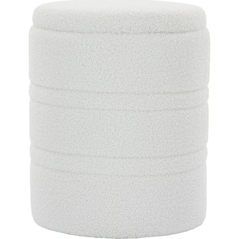 Puf baúl redondo de tejido Sherpa blanco con tapa reversible MODENUIT (1/5)