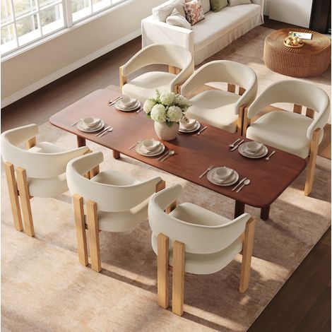 Lot de 6 chaises 49x47x78 cm en tissu beige, dossier ergonomique pour salle à manger – MEUBLIV (1/5)