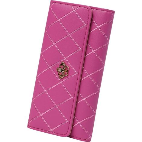Pochette longue à trois volets en cuir pour femme (rose rouge)
