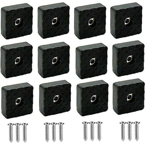 Lot de 12 patins en caoutchouc de 3 cm avec vis, carrés noirs antidérapants pour pieds de meubles, housses robustes pour pieds de canapé, chaise, table, bureau, canapé