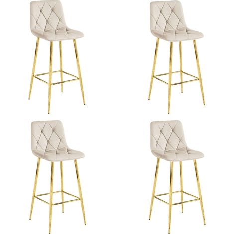 Tabouret Nado - velours beige / pieds dorés x 4 (1/4)