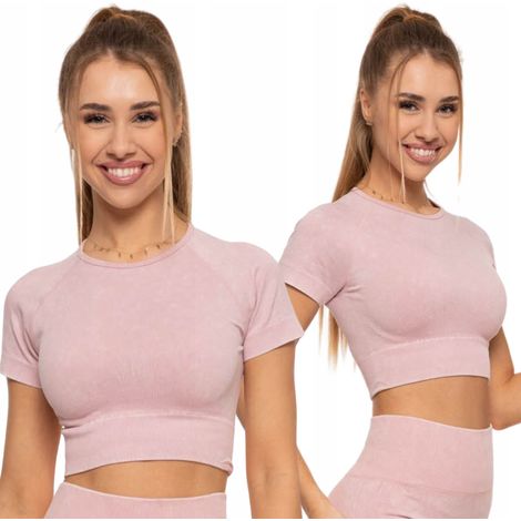 Top deportivo de mujer de manga corta, cómodo para entrenar, color rosa Moraj, talla L/XL (1/5)