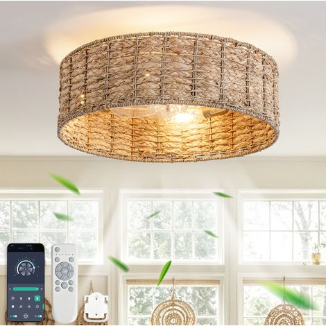 Ventilatore da soffitto con luce 53.0x53.0x22.0 cm, controllo da app e telecomando, 6 velocità reversibile, rattan plastica rame (1/5)