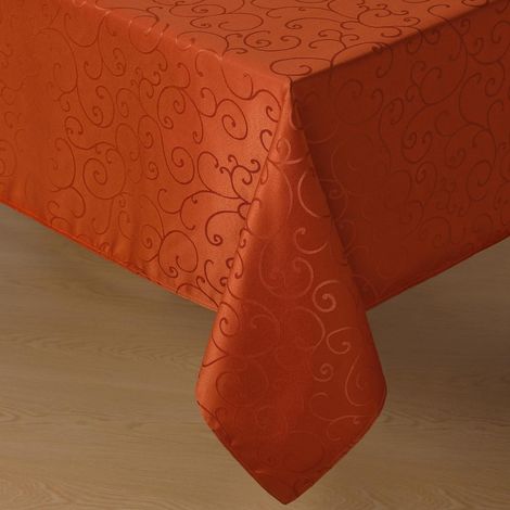 Nappe lavable 140x240 cm Orange Jacquard motif vrilles hydrofuge