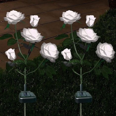 Lot de 2 lampes solaires décoratives pour rosiers, étanches, blanches, pour jardin extérieur. (1/5)