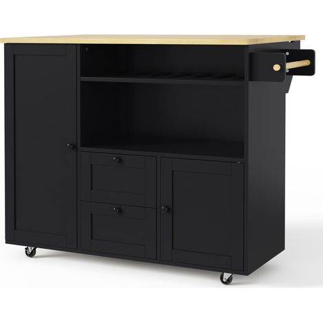 Isola cucina mobile pieghevole con contenitore, 2 cassetti, portabottiglie, MDF, 104 x 69 x 89 cm (1/5)