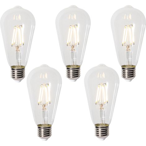 LUEDD Set di 5 lampadine LED E27 dimmerabili ST64 trasparenti 5W 600 lm 2700K
