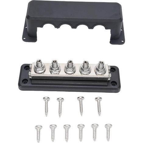 CCYKXABloc Distribution D'énergie 600A, 300V DC, Bornier Barre Bus Batterie Marine Robuste avec 5 Goujons M10, Barre Bus à Courant élevé pour (Black) (1/5)