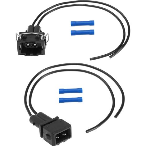 Set mit 2 2-poligen Kabelbaumsteckern 357972752, kompatibel mit VW, Skoda und Seat, Stecker und Buchse, 18 cm, Schwarz (1/5)