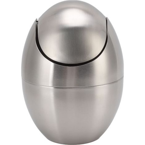 Poubelle de bureau en acier inoxydable en forme d'œuf, mini poubelle de comptoir avec couvercle basculant pour salle de bain ou chambre (1/5)