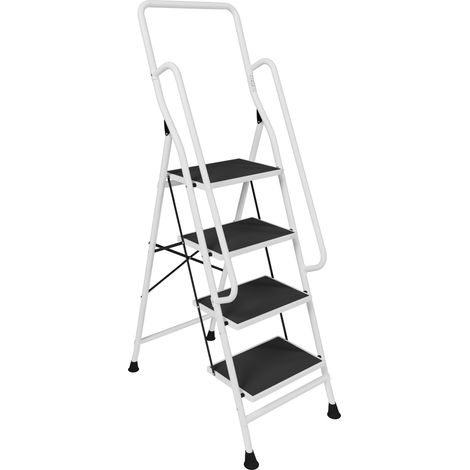 Step Ladder With Handrail & Anti-Slip Mat Heavy Duty Steel Folding Portable, 4-Step