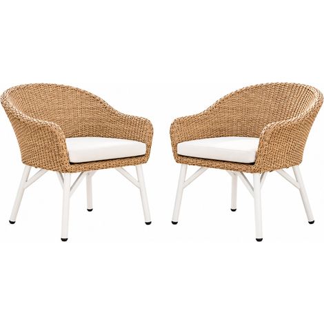 Set di 2 poltrone da giardino effetto resina intrecciata bianco e legno CARCINA (1/5)