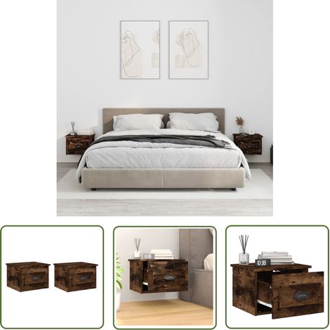 The Living Store Tables de chevet murales 2 pcs chêne fumé 41,5x36x28 cm - Table De Chevet Murale - Meuble De Chevet Mural - Table De Chevet Flottante - Étagère Murale - Rangement Mural (1/5)