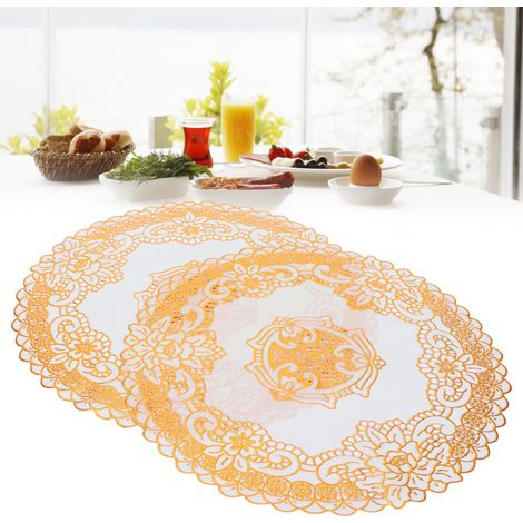 Lot de 2 sets de table ronds 38x38cm en PVC doré, pouvant également servir de dessous de verre, pour mariages et fêtes. (1/5)