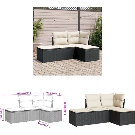 4-tlg. Garten-Sofagarnitur mit Kissen Schwarz Poly Rattan - Gartenmöbel Set - PE-Rattan Möbel - Outdoor Sofa - Lounge Set - Esszimmergarnitur - Home & Living (1/3)
