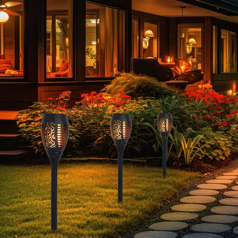 Solarlampen für Außen Gartendeko Fackeln Gartenfackel, LED Feuereffekt IP44 Erdspieß, LED warmweiß, Höhe 59,5 cm, 3er Set