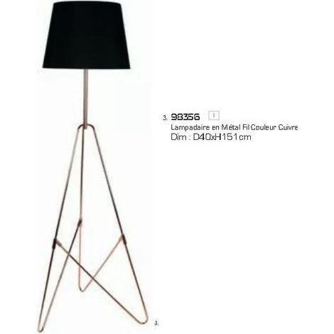 Sema 98356 - Lampada da terra in metallo nero - Filo color rame - P 40 x H 151 cm