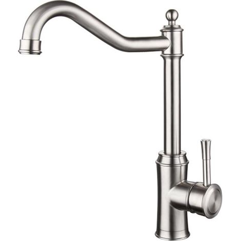 Robinet de cuisine en acier inoxydable avec bec pivotant, adapté aux éviers situés près des fenêtres (nickel brossé). (1/5)