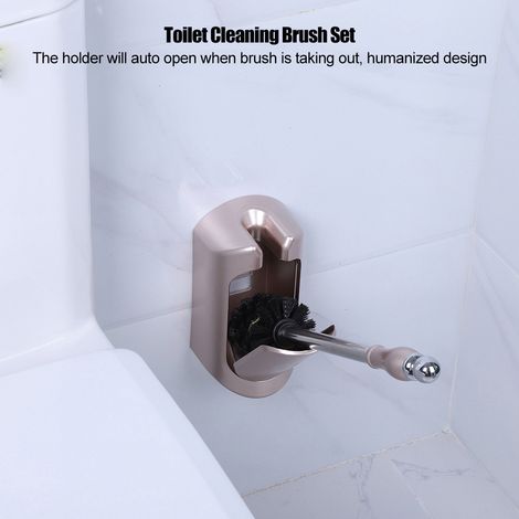 Brosse WC avec manche en acier inoxydable et support, set nettoyage salle de bain maison hôtel (Or rose) (1/5)