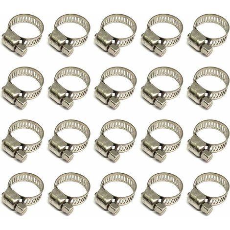 Set di 20 fascette stringitubo, fascette regolabili da 12-20 mm, in acciaio inox 304, fascette metalliche per tubi flessibili, tubi del gas, tubi dell'acqua, cavi, rubinetti, ecc. (1/5)