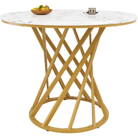 Table ronde 80x80 cm, MDF marbré, pieds métal doré, 4 personnes (1/5)