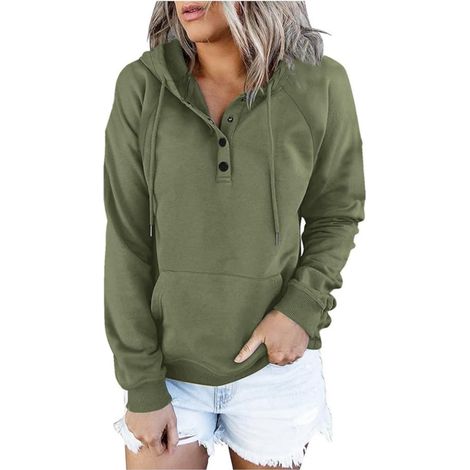 1PCS Hooded Drawstring Pocket Sweatshirt-Light Green-M (1/5)